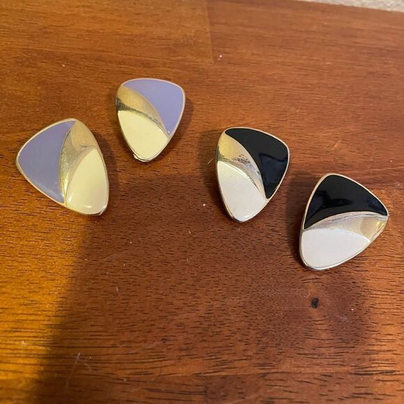 Art Deco Vintage Color Block Clip Earrings set of 2! - Picture 1 of 13
